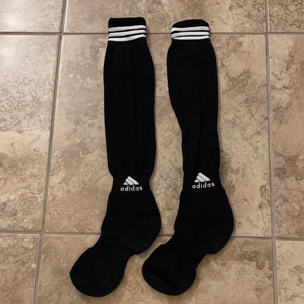 Adidas Black Soccer Athletic Socks with White Stripes sock